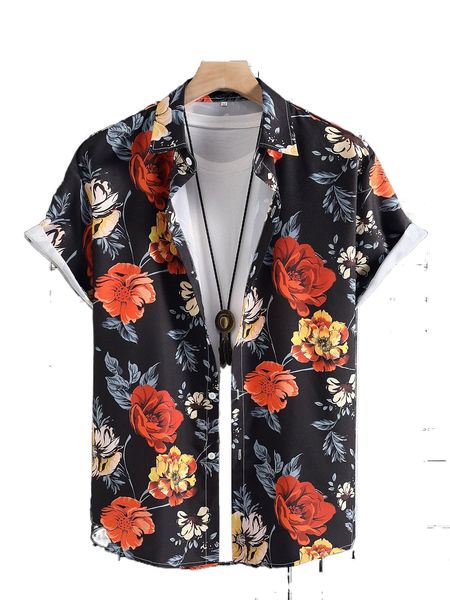 

men random floral print shirt without tee 04z6#, White;black