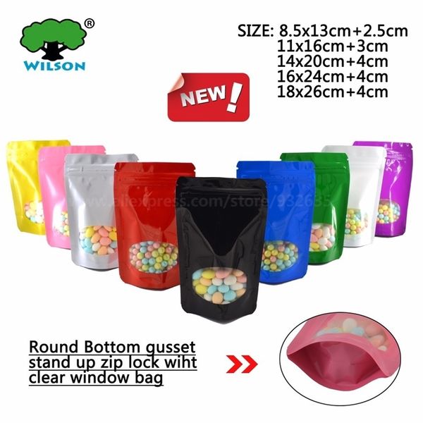 Clear Window 100 Pz 8518 cm apertura Stand Up Zip Lock Bag Conservazione alimenti Colori Sacchetti Riutilizzabili Sacchetto di plastica alimentare per snack 201021