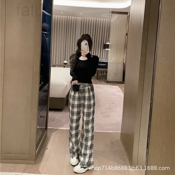 

women's jumpsuits & rompers designer plaid casual pants 2022 spring and autumn new clothing korean version elastic high waist loose ver, Black;white