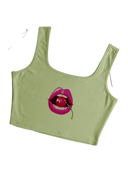 

mouth and cherry print crop tank s5od#, White