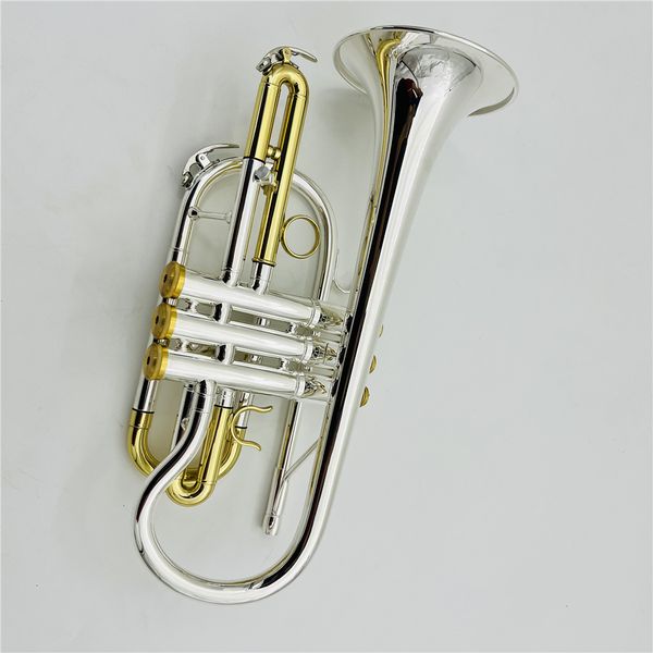

professional silver plated cornet horn b-flat gold keys with case accessories