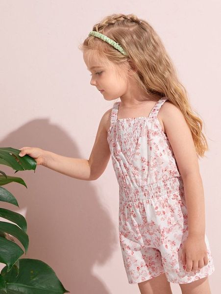 

toddler girls allover floral print shirred detail slip romper she, Blue