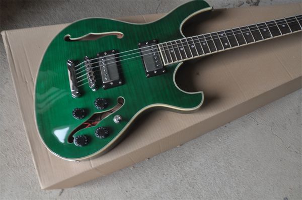 

green tiger pattern f hole six string electric guitar our store can customize various guitars