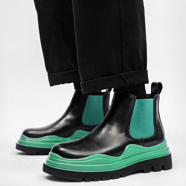 

british style men chelsea boots green bottom men's ankle boot wave mens black shoes blue