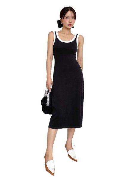 

dazy contrast trim sleeveless sweater dress u1em#, White;black