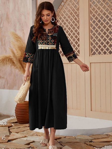 

contrast geo panel smock dress 37vu#, Black;gray