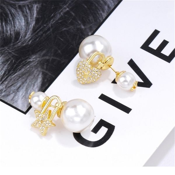 

2022 36% off designer jewelry d family pearl outside love star women's new fashion personality net red same silver needle earrings, Golden