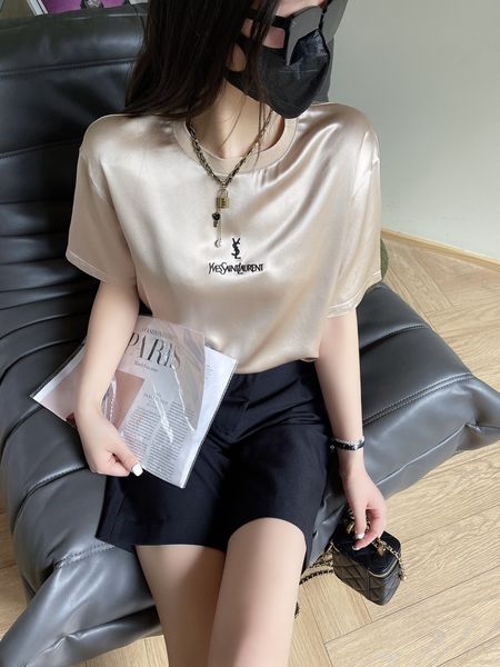

women's t-shirt designer 22 spring and summer new design high temperature printed letter t-shirt thread neckline loose fit thin acetate, White