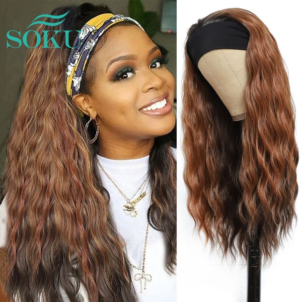 

natural wavy headband wig synthetic wigs full machine made hair glueless headband wig for black women ombre brown colorfactory direct