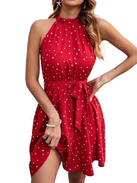 

keyhole back heart print belted dress r5vd#, Black;gray