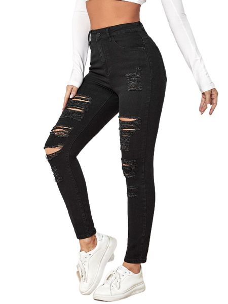 

high stretch ripped skinny jeans 83tk#, Blue