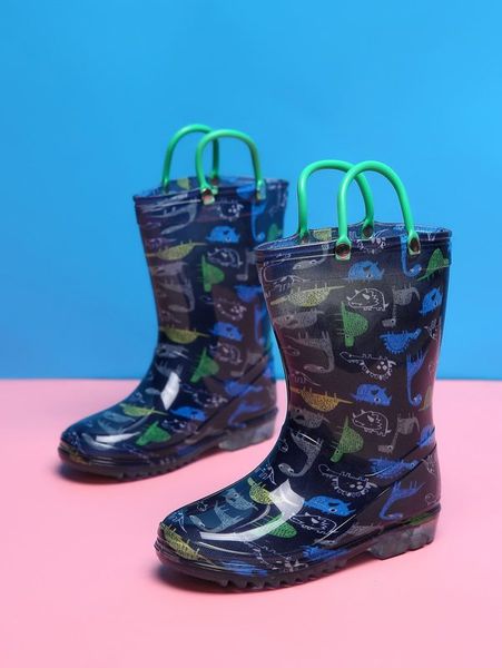 

boys cartoon graphic rain boots she01, Black;grey