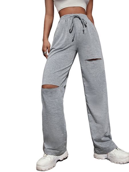 

marled knit ripped drawstring waist sweatpants u5hq#, Black;white