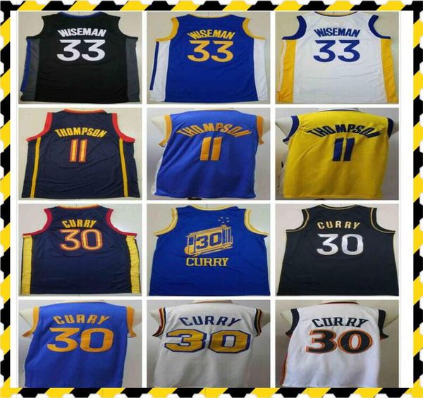 

ncaa 2021 stephen 30 curry jersey klay 11 thompson blue white black yellow wholesale #33 wiseman mens basketball jerseys, Black;red