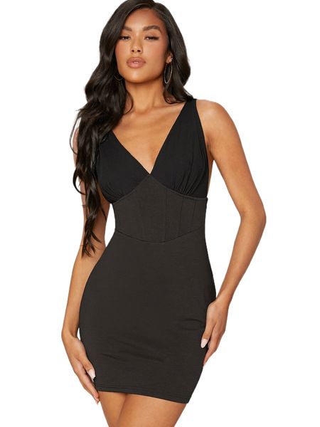 

bae ruched bust seam front bodycon dress 24cq#, Black;gray
