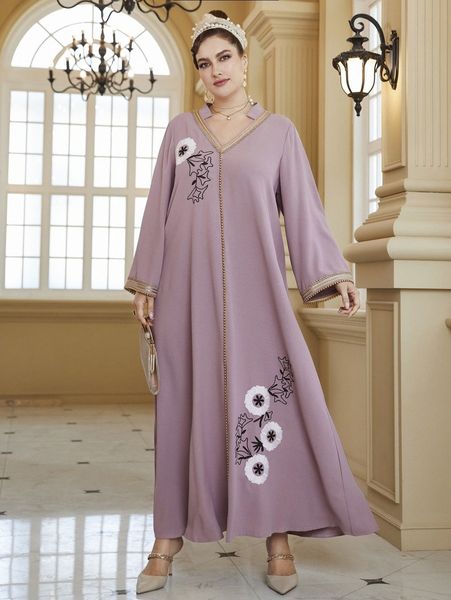 

plus beaded floral embroidery tunic dress y4pd#, Black