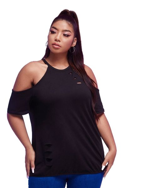 

plus cut out cold shoulder tee h3zs#, Black