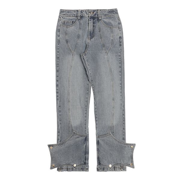 

hip hop casual mens jeans denim trousers straight ripped distressed washed couple pants oversize, Blue