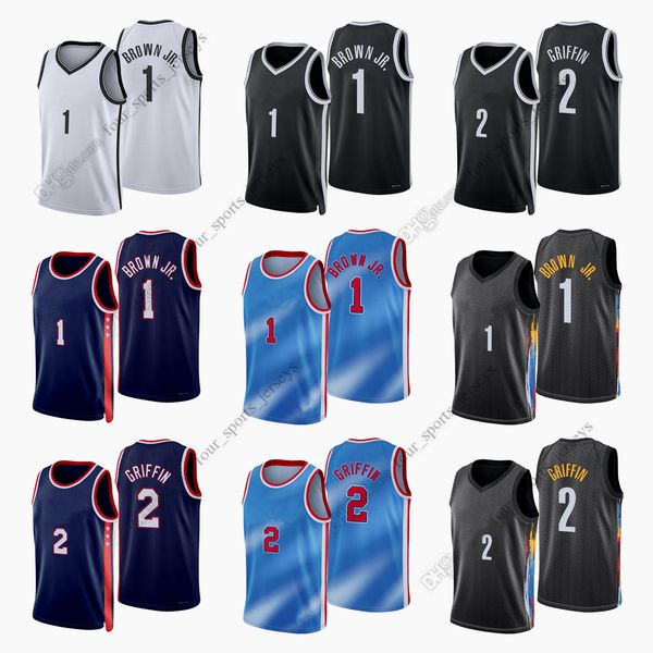 

printed 2022 new city basketball jerseys 1 bruce brown 2 blake griffin, Black;red
