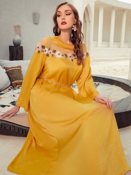 

plus floral embroidery contrast mesh dress b5qx#, Black