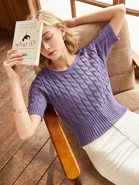 

knit mix solid ribbed & cable knit e1rs#, White;black