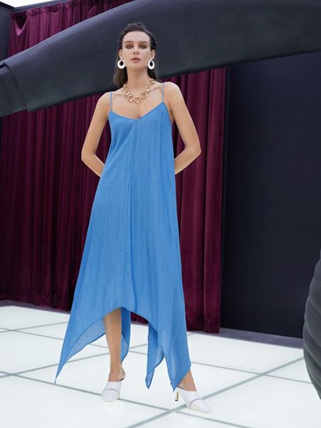 

textured asymmetrical hem cami dress f4fh#, Black;gray