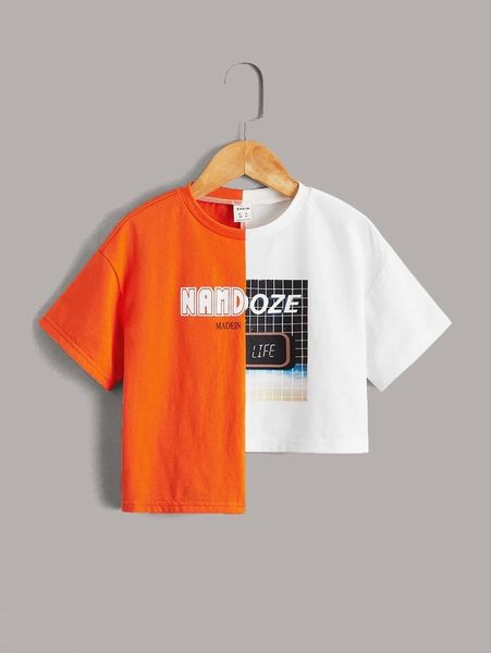 

toddler girls colorblock letter graphic asymmetrical hem she, Blue