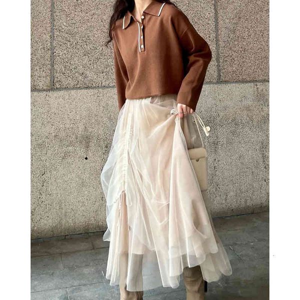 

skirts spring and summer double-layer mesh wrinkle irregular skirt m cat's high waist solid color skirt female ijzg, Black
