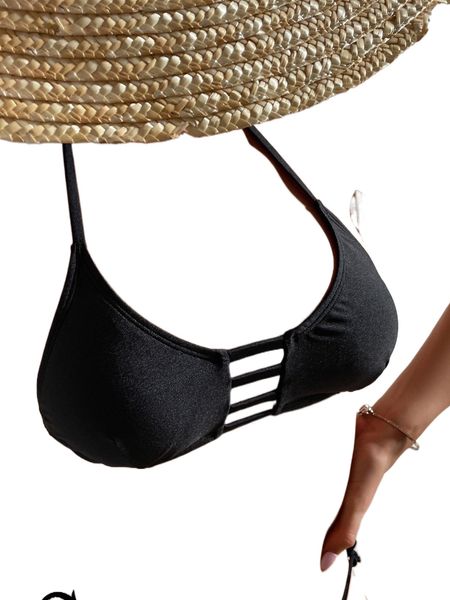 

plain halter cut-out bikini 05bn#, White;black