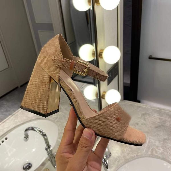 

luxury designer women's sandals formal dress evening shoes leather open-toe high heels clasp metal decorative sandals, Black