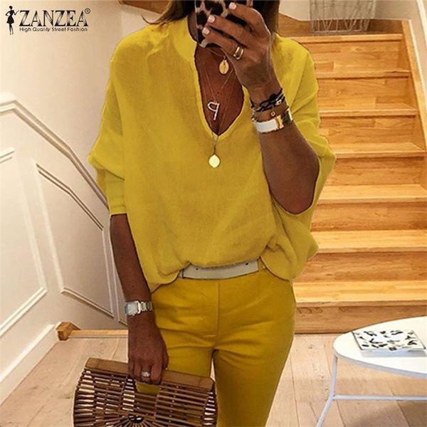 

plus size women's summer blouse 2019 elegant white casual v neck blusas female puff sleeve shirt female solid tunic t200321