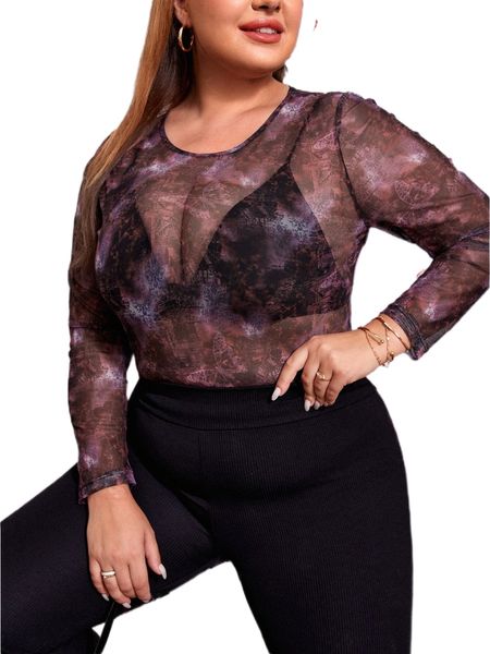 

plus tie dye sheer mesh without bra n1mw#, Black