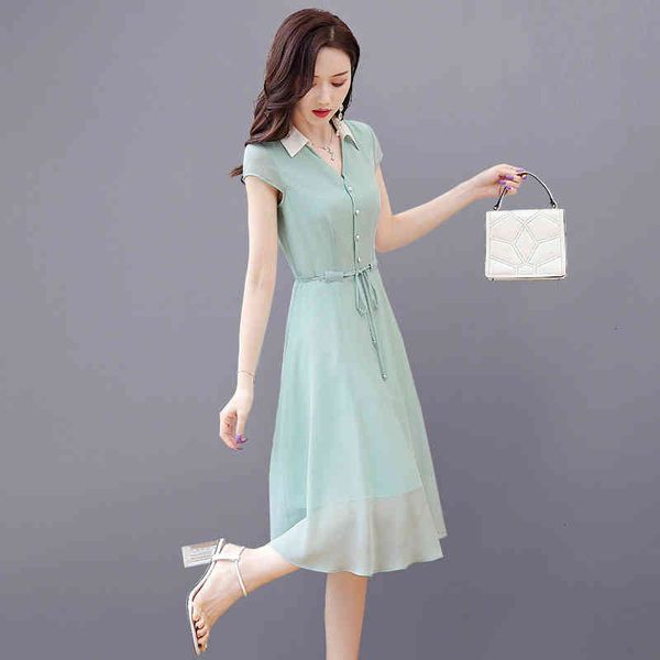 

casual dresses dress women's 2022 summer style, slim waist, gentle temperament, french chiffon shirt, skirt faim, Black;gray