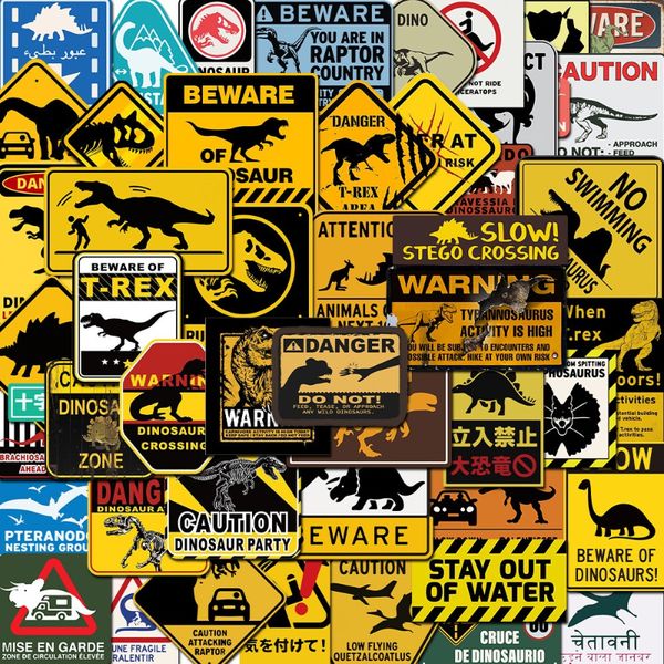 60Pcs Jurassic sticker dinosauro avvertimento logo segni Graffiti Kids Toy Skateboard auto Moto Bicicletta Decalcomanie all'ingrosso