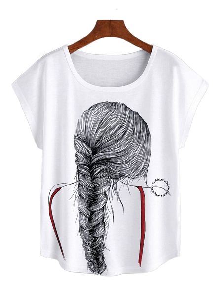

figure graphic batwing sleeve tee c6vu#, White