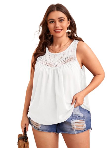 

plus contrast lace tank m56s#, Black