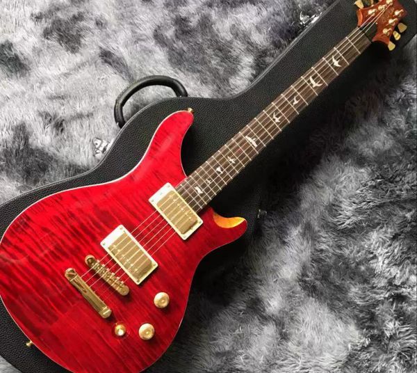 

electric guitar body mahogany red flame maple bird inlay, gold hardware