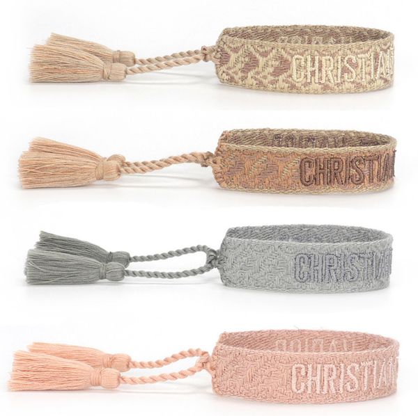 

fashion classic brand bangles bracelets luxury women men handmade signature embroidered woven tassel adjustable bracelet jewelry friendship, Black