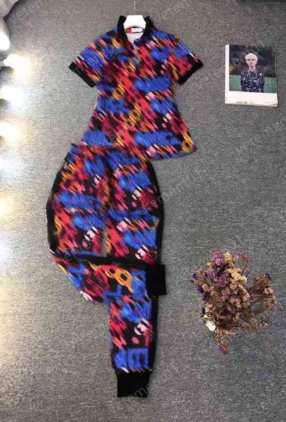 

womens two piece pants colorful fashion brand graphic print t-shirt with cuffed track pants 2 piece sets luxury designer tracksuits women cl, White