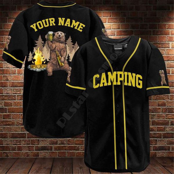 Bear Camping nome personalizzato maglia da baseball Baseball Shirt 3D All Over Printed Uomo Casual s hip hop Top 220707