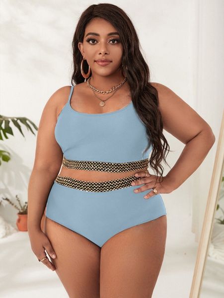 

plus contrast tape bikini swimsuit 53bu#, White;black