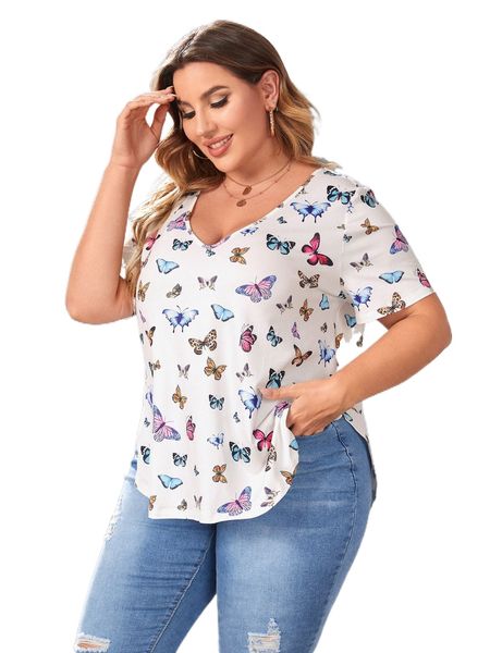 

plus butterfly allover print tee o9ez#, Black