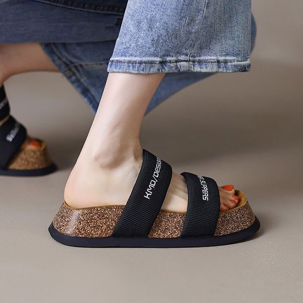 

thick bottom height slippers summer outdoor fashion expose shame leisure and comfortable non-slip beach sandals for women, Black