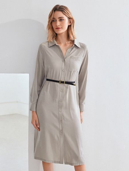 

motf premium viscose shirt dress without belt k0k9#, Black;gray