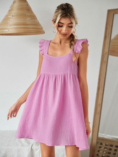 

ruffle armhole smock dress w1mf#, Black;gray