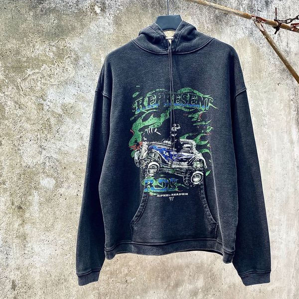 

men's hoodies & sweatshirts designer rep washed old big white shark sweater joint name evil spirit flying car limited material death fo, Black