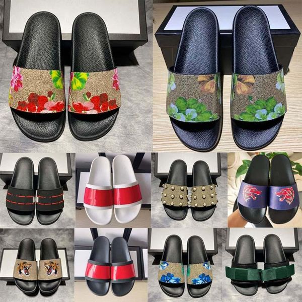 

men women slippers designer slides sandal flat blooms strawberry tiger bees green red white web beach flip flops flower box ggity, Black