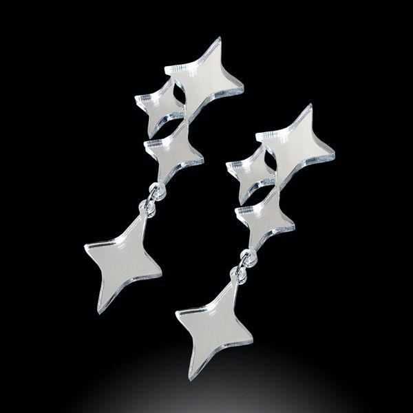 

stars tassle long dangle earrings for women silver color mirror acrylic trendy jewelry fashion accessories