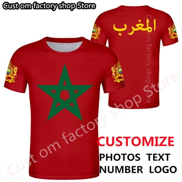 Fas T Shirt Diy Bedava Özel Yapım İsim Numarası Mar T Shirt Nation Flag MA Krallığı Arap Arap Ülke Metin Baskı P O Giyim 220616GX