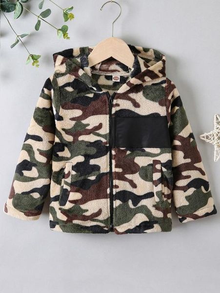 

toddler boys camo pattern hooded flannel coat she, Blue;gray